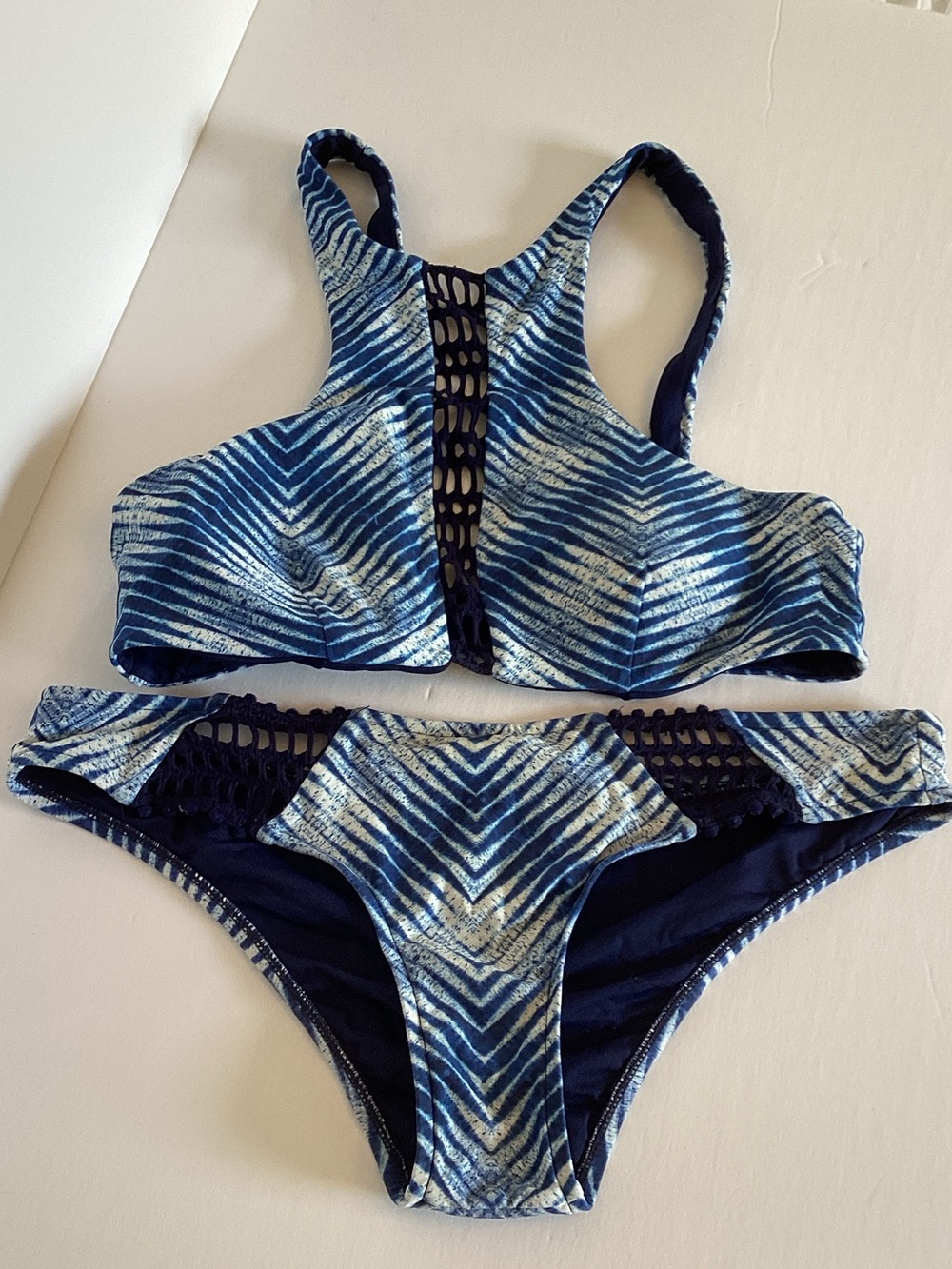 Rip Curl Blue Chevron High-Neck Bikini Set
